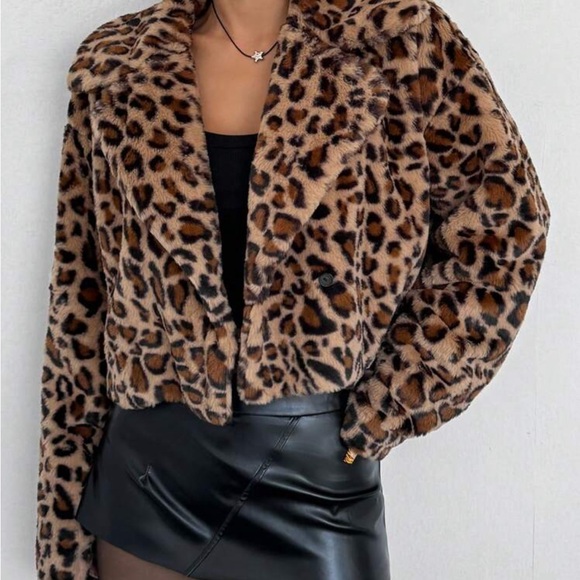 SHEIN Brown Leopard Teddy Jacket - Picture 3 of 3